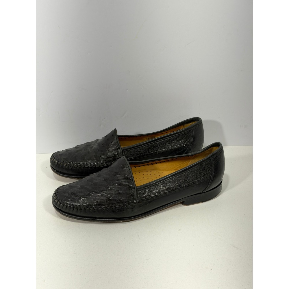 Mario Campatelli MC Italy Mens Ostrich Leather Loafers Black‎ Shoes 10.5 vintage